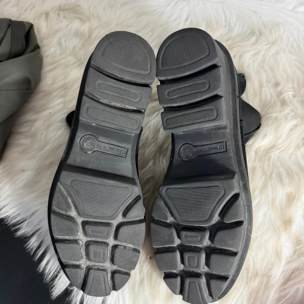 L'Amour‎ Des Pieds Black Suede Chelsea Boots Lug Sole Platform Ankle Booties